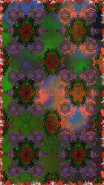 Kusursuz çiçek deseni duvar kâğıdı olarak kullanılabilir. Yeşil ve kahverengi renkli çiçekler. Raster illüstrasyonu.