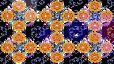 Siyah kıvırcık çiçekler siyah renkte şekillenir. Klasik çiçek tasarımı elementleri. Raster illüstrasyonu.