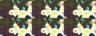 Düz Çiçek Elementleri Tasarımı. Renkli Bahar Teması eskiz kalıbı. Raster illüstrasyonundaki çiçek desenli çizim. Yeşil ve kahverengi renkte çiçekler.