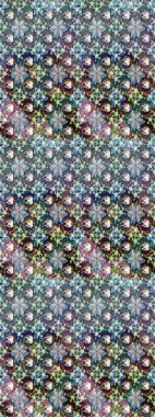 1950-1960 motifleri. Çiçekli ipek eşarp. El çizimi çiçek unsurları olan soyut çizim raster deseni. Retro tekstil tasarım koleksiyonu. Tarafsız ve mavi tarafsız ve mavi.