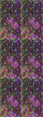 Menekşe ve kahverengi çiçekli bahar çiçekleri. Küçük çiçekte güzel bir desen. Motley illüstrasyonu. Küçük renkli çiçekler. Moda baskıları için zarif bir şablon.