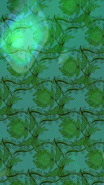 Raster pattern. Abstract flower sketch pattern background. Raster illustration. On green and blue colors. Cute Floral pattern in the small flower.