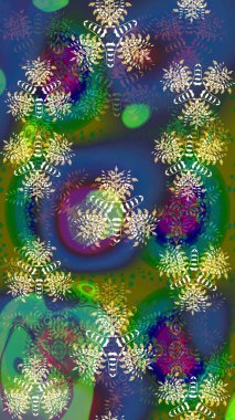 Raster illüstrasyonu. Raster çiçekleri klasik tarzda çizilmiş. Yumuşak, yeşil renkli bahar çiçekleri. Çiçekli yumuşak çizim deseni.