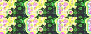 Raster illüstrasyonundaki çiçek desenli çizim. Yeşil ve sarı renkte çiçekler.