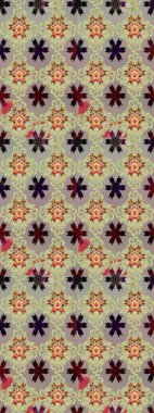 Çiçek desenli çizim. Tarafsız ve gri renklerde Asya tekstil tarzında. Raster illüstrasyonu.