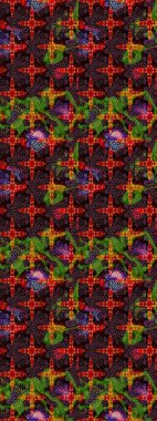 Kahverengi ve siyah renkli Asya tekstili. Suluboya çiçekli çiçek deseni. Raster illüstrasyonu.