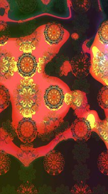 Kahverengi ve turuncu renkli çiçekler. Raster illüstrasyonu. Çizim çiçek deseni duvar kağıdı için kullanılabilir.