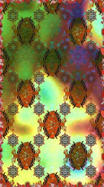 Yeşil ve kahverengi renkli çiçekler. Raster illüstrasyonunda kusursuz çiçek deseni. Düz Çiçek Elementleri Tasarımı. Renkli Bahar Teması Kusursuz Arkaplan.