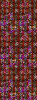 Çiçekli karalama şeklinde Raster çiçek deseni. Kahverengi ve kırmızı renklerde bahar çiçekleri. Raster illüstrasyonu.