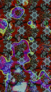 El çizimi çiçek çizimi deseni (fayans). Şirin çiçekli, desenli, kırmızı ve gri renkli bir eskiz deseni. Tekstil için suluboya çizim deseni.