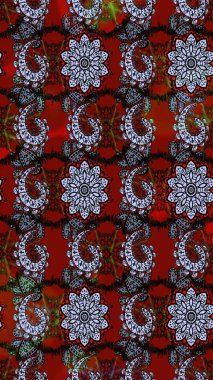 Çizim çiçek deseni duvar kâğıdı olarak kullanılabilir. Kırmızı ve siyah renkte çiçekler. Raster illüstrasyonu.