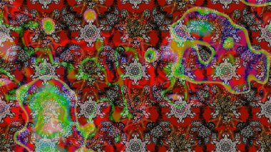 Düz Çiçek Elementleri Tasarım Raster illüstrasyonu. Kırmızı ve kahverengi renkte çiçekler. Renkli bahar temalı eskiz kalıbı. Çiçekli çiçek deseni, suluboya..