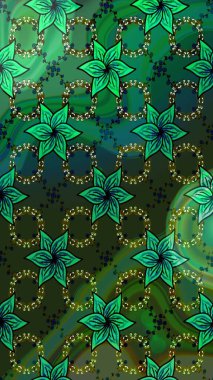 Düz Çiçek Elementleri Tasarımı. Yeşil ve gri renkli çiçekler. Renkli Bahar Teması eskiz kalıbı. Raster illüstrasyonunda çiçek deseni çizimi.