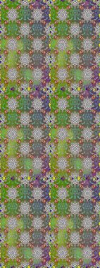 Renkli Bahar Temalı Kusursuz Arkaplan. Raster illüstrasyonunda kusursuz çiçek deseni. Yeşil ve gri renkli çiçekler. Düz Çiçek Elementleri Tasarımı.