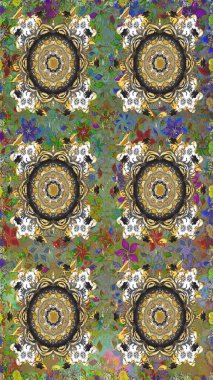 Gri ve kahverengi renklerde altın sarısı desenler. Noel, kar tanesi, yeni yıl. Gri ve kahverengi renklerde ve altın elementlerle kusursuz klasik desen.