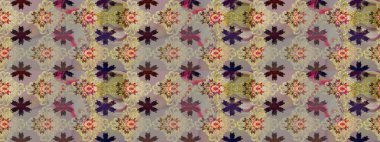 Bej ve gri renkte etnik çiçeklerle süslenmiş zarif bir eskiz. Asya Tekstil 'inde Raster Çiçek İllüstrasyonu.