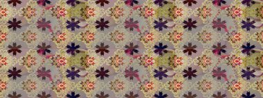 Bej ve gri renkte etnik çiçeklerle süslenmiş zarif bir eskiz. Asya Tekstil 'inde Raster Çiçek İllüstrasyonu.