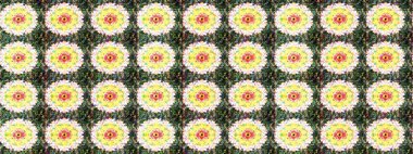 Yeşil ve sarı çiçekli bahar çiçekleri. Motley illüstrasyonu. Küçük çiçekte güzel bir desen. Küçük renkli çiçekler. Moda baskıları için zarif bir şablon.