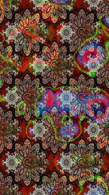 Suluboya, elle çizilmiş. Raster illüstrasyonu. Kahverengi yapraklı yabani çiçekler. Taslak arkaplan deseni.