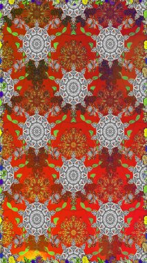 Düz Çiçek Elementleri Tasarımı. Renkli Bahar Temalı Kusursuz Arkaplan. Güzel kumaş deseni. Kusursuz çiçek deseni. Raster illüstrasyonu. Asya tekstil tarzında.