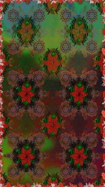 Renkli Bahar Temalı Kusursuz Arkaplan. Düz Çiçek Elementleri Tasarımı. Kahverengi ve yeşil renkli çiçekler. Raster illüstrasyonunda kusursuz çiçek deseni.