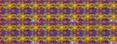 Asya tekstil tarzında. Raster illüstrasyonu. Raster illüstrasyonu. Çiçek desenli çizim. Kahverengi ve sarı renkte çiçekler.