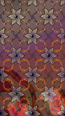 Robot resim. Raster illüstrasyonu. Şirin çiçek elementleri. Kahverengi ve bej renkli çiçekler.