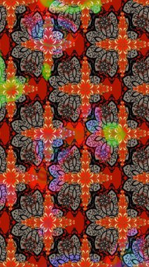 Kırmızı ve kahverengi renkte çiçekler. Raster illüstrasyonunda çiçek deseni çizimi.