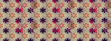 Renkli Bahar Teması eskiz kalıbı. Düz Çiçek Elementleri Tasarımı. Raster Modaya uygun kumaş deseni. Bej ve gri renkli şirin çiçek deseni.