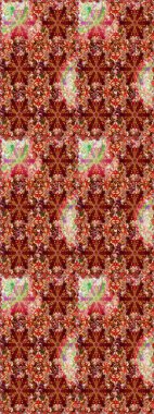 Çiçekli süslemeli, pürüzsüz bir desen. Doğu tarzında klasik tasarım öğesi. Süslü dantel iz sürücü. Geleneksel Arap dekoru kırmızı, kahverengi renkler. Duvar kağıdı için altın süslü illüstrasyon.