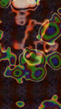 Raster illüstrasyonu. Raster deseni. Kahverengi ve yeşil renklerde bahar çiçekleri. Patlayan çiçekler soyut yerleştirilmiş.