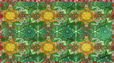 Küçük yeşil ve kahverengi çiçekli oldukça eski bir besin torbası deseni. Millefleur 'lar. Tekstil, kumaş, kapaklar, duvar kağıtları, baskı, paket, koleksiyon defteri, örgü, dekupaj için çiçek arkaplanı..