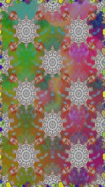 Düz Çiçek Elementleri Tasarımı. Raster illüstrasyonunda kusursuz çiçek deseni. Gri renkli çiçekler. Renkli Bahar Teması Kusursuz Arkaplan.