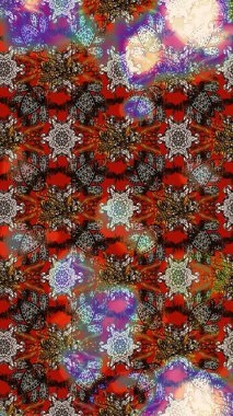 Süslü kumaş deseni. Düz Çiçek Elementleri Tasarımı. Raster illüstrasyonundaki çiçek desenli çizim. Renkli Bahar Teması çizim şablonu.