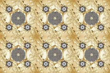 Barok tarzında kusursuz bir doğulu süsü. Geleneksel klasik altın desen. Raster oryantal süs. Tarafsız, bej ve gri renklerdeki altın desenli altın elementler.