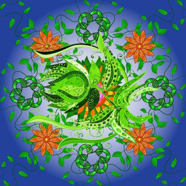 Çiçekli karalama şeklinde bir desen. Mavi ve yeşil renkli çiçekler. Nazikçe, güzel çiçek arkaplanı..