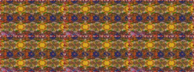 Çiçekler. Vadinin çiçekleri kahverengi ve turuncu renklerde. Soyut etnik raster çizim kalıbı.