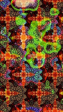 Nakış desenli çiçek deseni. Parmak izi, kumaş, duvar kâğıdı, tekstil için raster dokusu. Renkli grunge soyut arkaplanı coloblack ve kahverengi çiçeklerle zenginleştirir.