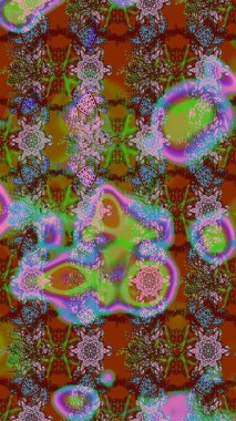 Çiçekli karalama şeklinde Raster çiçek deseni. Kahverengi ve yeşil renklerde yaz çiçekleri. Raster illüstrasyonu.