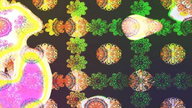 Raster illüstrasyonu. Yeşil ve gri renkli çiçekler. Çizim çiçek deseni duvar kağıdı için kullanılabilir.