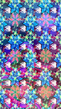 Vadinin çiçekleri mavi ve nötr renklerde. Raster çiçek desenleri çiziyor..