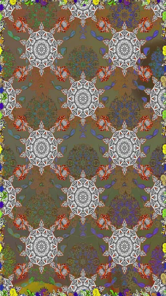 Kusursuz bir arka plan modeli. Raster - stok. Suluboya, elle çizilmiş. Vadinin çiçekleri kahverengi ve gri renklerde.