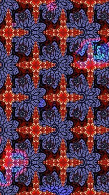 Çiçekler. Soyut etnik raster çizim kalıbı. Vadinin çiçekleri menekşe ve siyah renklerde.