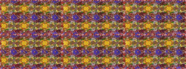 Raster. Kahverengi ve sarı renkte güzel çiçekli eskiz deseni, suluboya çiçek deseni, duvar kağıdı, kart veya kumaş için fayanslı..