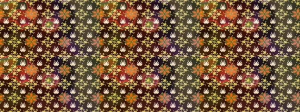 Retro tekstil tasarım koleksiyonu. El çizimi çiçek unsurları olan soyut çizim raster deseni. Çiçekli ipek eşarp. Kahverengi ve yeşil kahverengi ve yeşil. 1950 'ler-1960' lar motifleri.