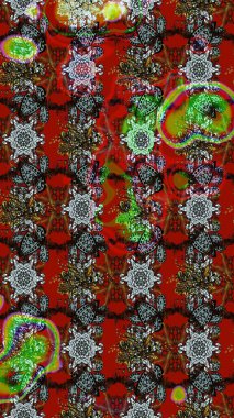 Çizim çiçek deseni duvar kâğıdı olarak kullanılabilir. Kırmızı ve kahverengi renkte çiçekler. Raster illüstrasyonu.