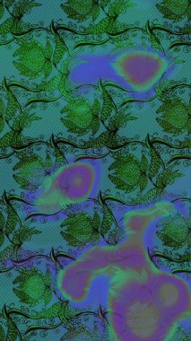 Sevimli çiçek raster deseni. Düz Çiçek Elementleri Tasarımı. Yeşil ve mavi renkte çiçekler. Renkli Bahar Teması çizim şablonu.