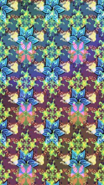 Güzel kumaş deseni. El çizimi. Çiçekler, dallar, bitkiler ve çiçekler. Raster illüstrasyonu.