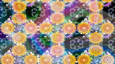 Güzel, parlak, pürüzsüz kumaş, tuval. Çiçek çelengi. Desen, çizim, çiçek sınırı. Raster illüstrasyonu. Kıvırcık, parlak örgü. Klasik eski arkaplan.