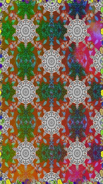 Kahverengi ve gri renklerde etnik çiçeklerle kusursuz bir desen. Asya Tekstil 'inde Raster Çiçek İllüstrasyonu.